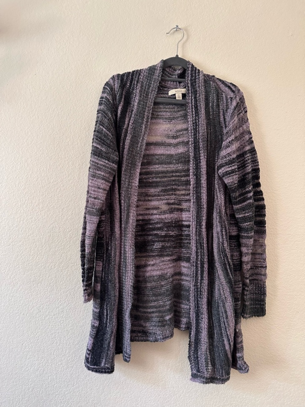 Sejour Lavender and Charcoal Striped Open-Front Cardigan - Picture 1 of 2